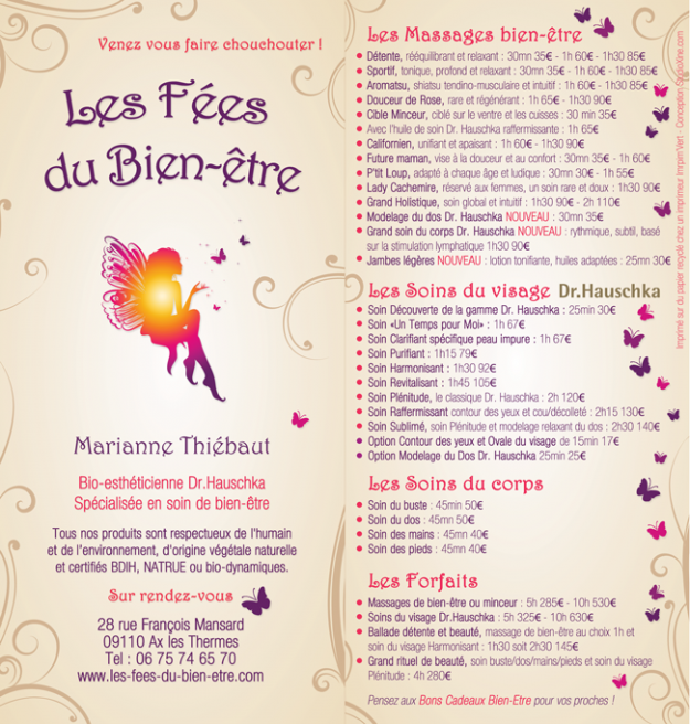 Les fées du bien-être esthéticienne Ax-les-thermes tarifs 2016